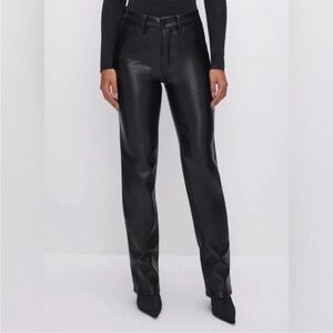 NWOT GOOD AMERICAN GOOD ICON FAUX LEATHER PANTS 6/28 black straight leg